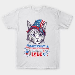 Patriotic Cat, 4th of July Design T-Shirt